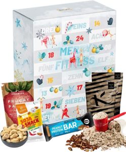 Fitness Adventskalender 2022 für Sportler mit 24 proteinreichen Produkten für eine fitte Adventszeit