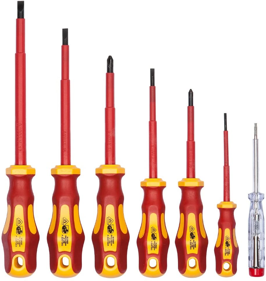 VDE Schraubenzieher Set 7tlg inkl. Spannungsprüfer Schlitz & PH von WIESEMANN 1893 I TÜV - GS geprüft I 80218